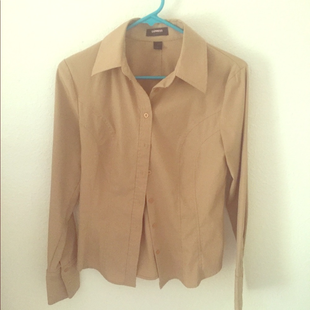 Tan Button Down Long Sleeved Work Shirt